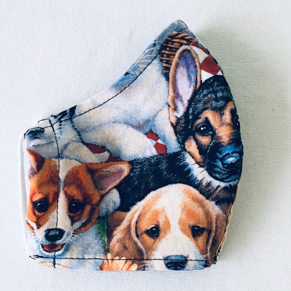 FACE MASK 💯% COTTON DOGS MOTIF BLUE CREAM GREEN - Picture 2 of 9